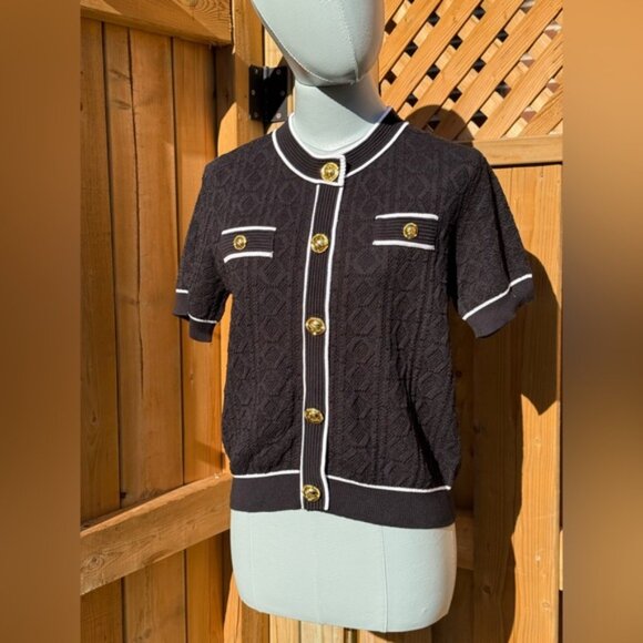 🆕 KARL LAGERFELD 🧿 NWT Black Classic Jacquard Knit Short Sleeve Sweater SzL - Picture 10 of 16